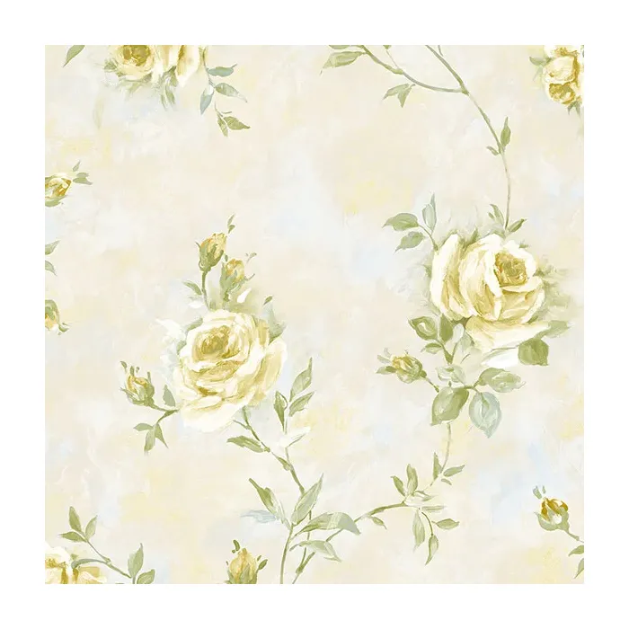 Painted Rose Trail Wallpaper Cream, Yellow, Green Norwall Wallcovering RG35736