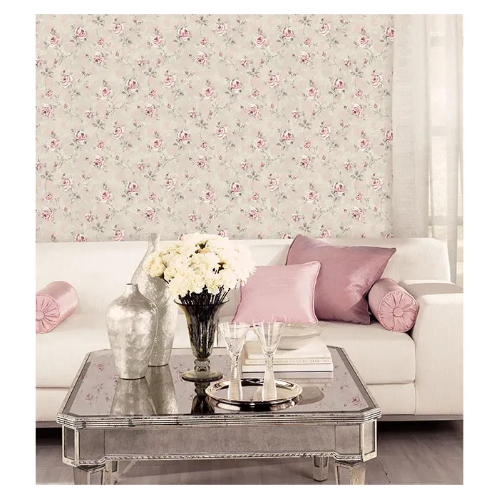 Painted Rose Trail Wallpaper Pink, Grey Norwall Wallcovering RG35738