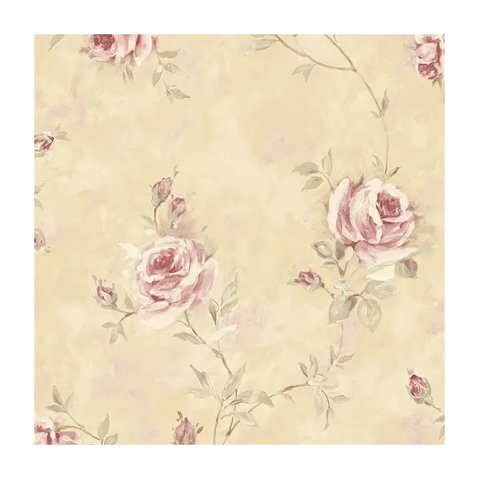 Painted Rose Trail Wallpaper Tan, Pink, Green Norwall Wallcovering RG35739