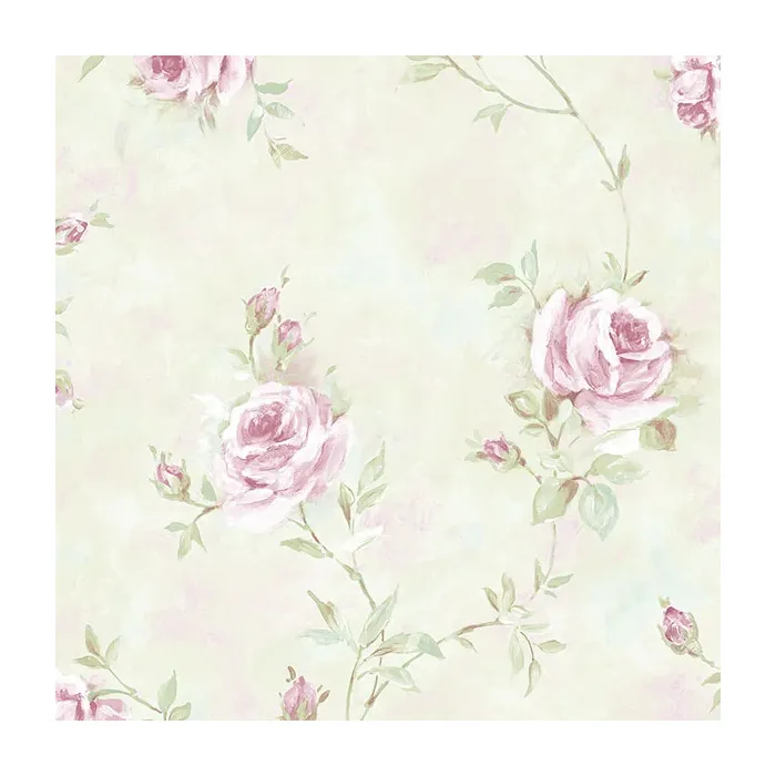 Painted Rose Trail Wallpaper Pink, Green Norwall Wallcovering RG35740