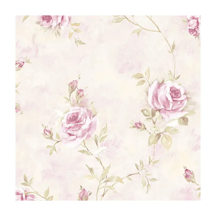 Painted Rose Trail Wallpaper Pink, Green Norwall Wallcovering RG35741