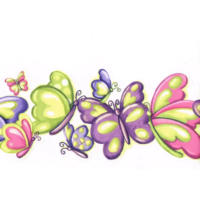 Bright Colorful Pink Purple Green Butterfly Double Edge Die Cut Wallpaper Border