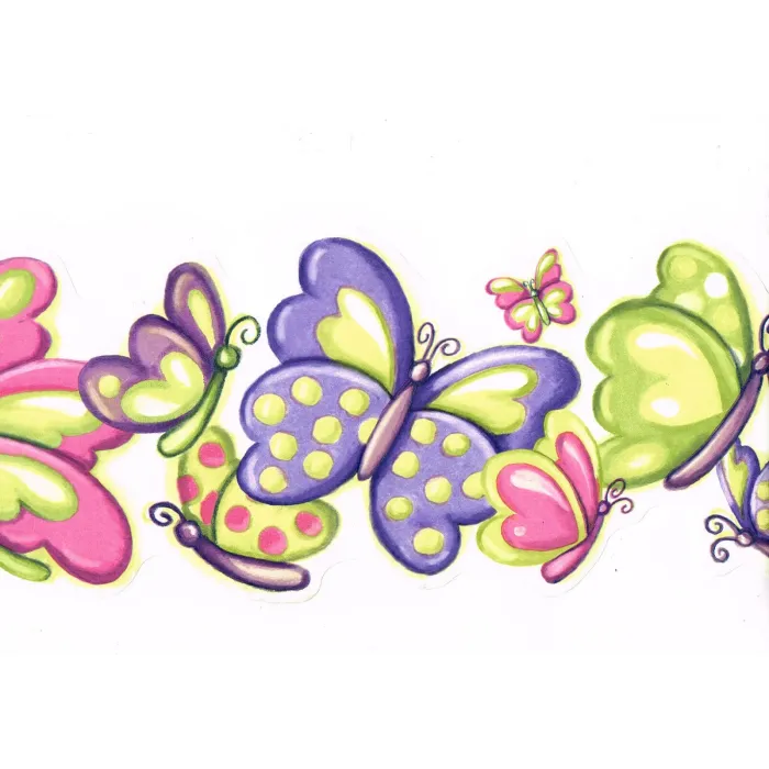Bright Colorful Pink Purple Green Butterfly Double Edge Die Cut Wallpaper Border