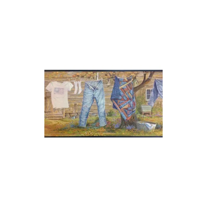 Blue Laundry Line Walllpaper Border SB10169B