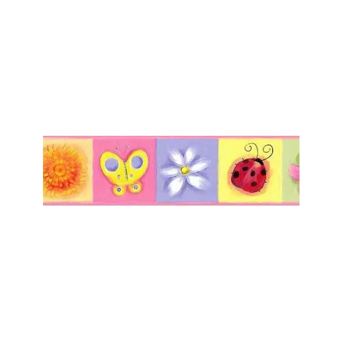 Pink Bugs In Bloom Wallpaper Border