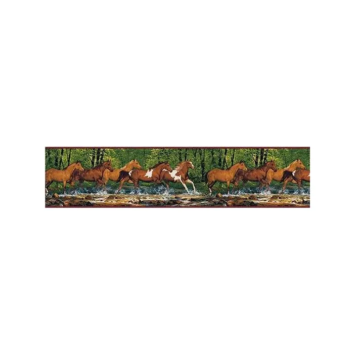 Horse Running Through The Creek Wallpaper Border