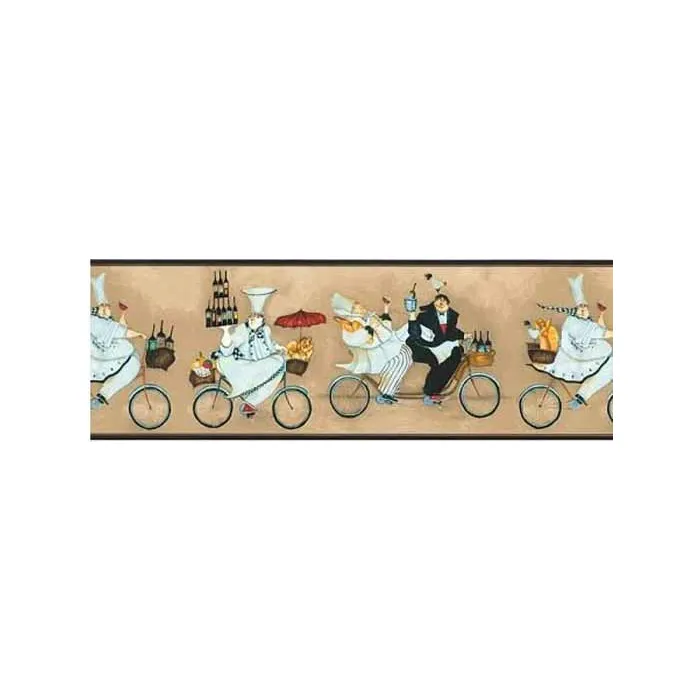 Bicycling Chef Beige Wallpaper Border
