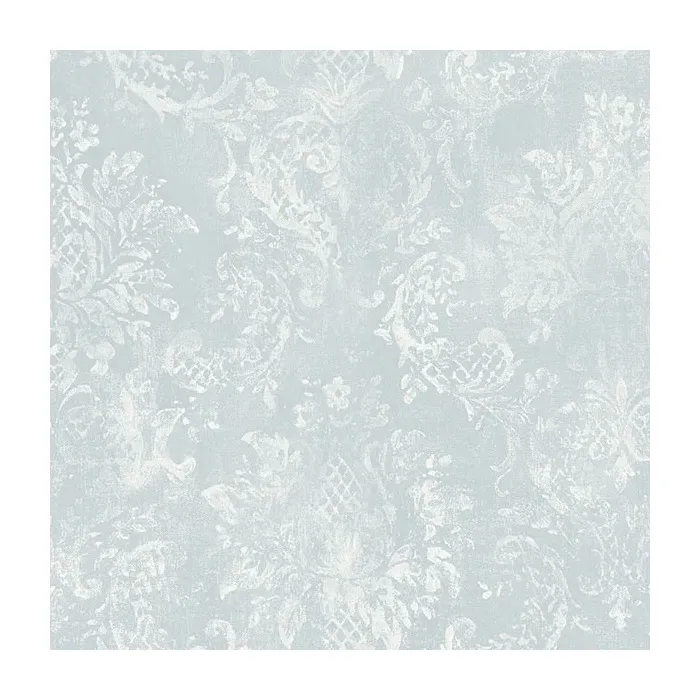 Canvas Damask Wallpaper Aqua, White Norwall Wallcovering SD36103