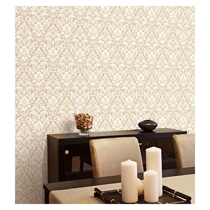 Velvet Damask Wallpaper Beige, White Norwall Wallcovering SD36119