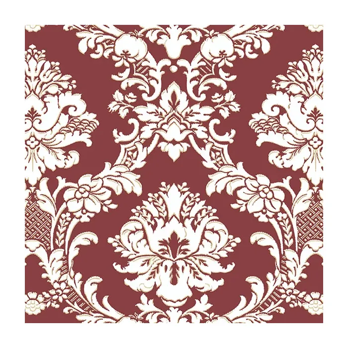 Document Damask Wallpaper Red, White, Metallic Gold Norwall Wallcovering SD36121