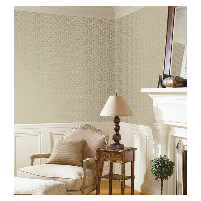 Mini Damask Wallpaper Aqua, Metallic Gold Norwall Wallcovering SD36136