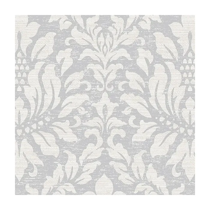 Stitched Damask Wallpaper Grey, Beige, Metallic Silver Norwall Wallcovering SD36143