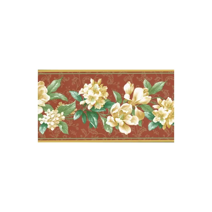 Burgundy and Gold Flower Wallpaper Border