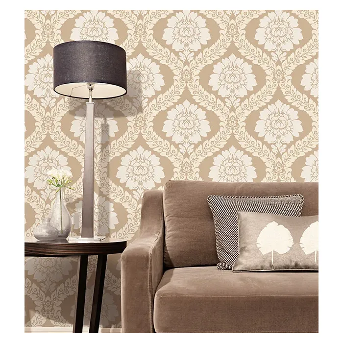 Daisy Damask Wallpaper Taupe Norwall Wallcovering SH34517