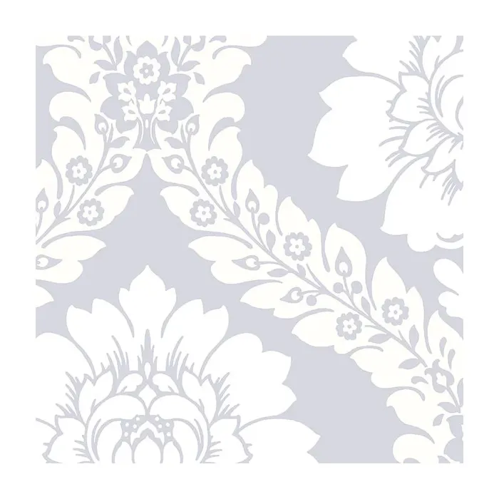 Daisy Damask Wallpaper Metallic Silver, Light Cream Norwall Wallcovering SH34519