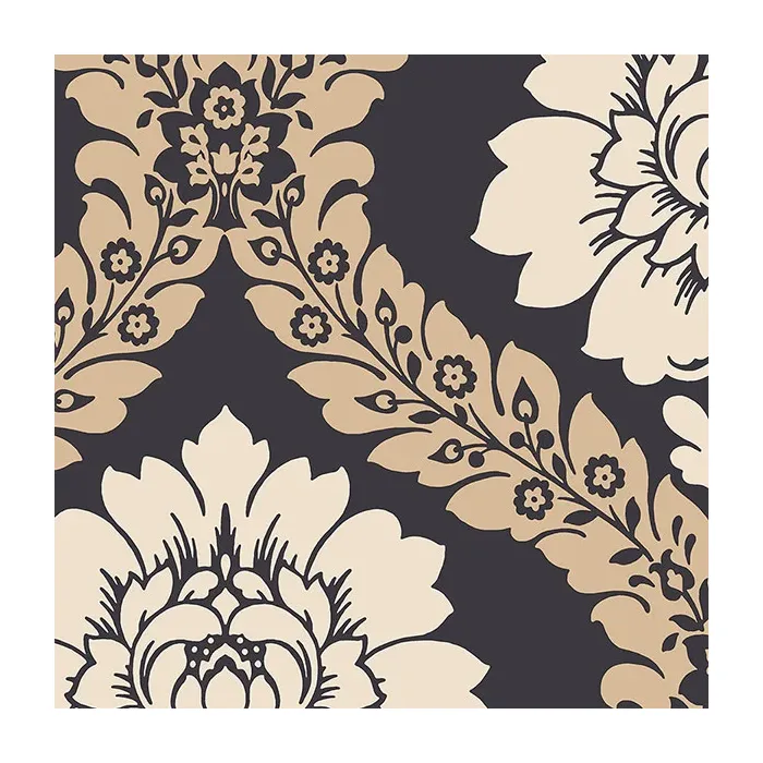 Daisy Damask Wallpaper Black, Beige Norwall Wallcovering SH34520