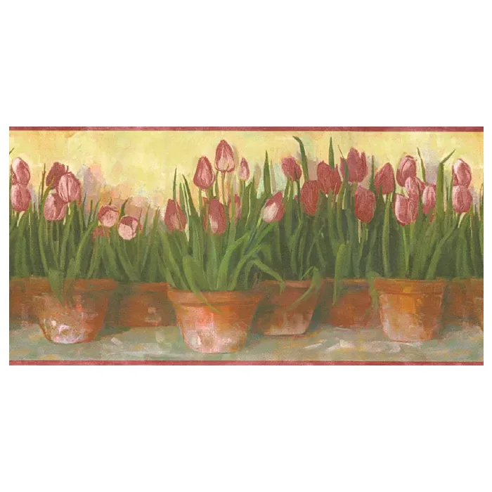Terra Cotta Potted Tulips Wallpaper Border