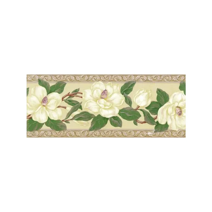 White and Green Magnolia Wallpaper Border