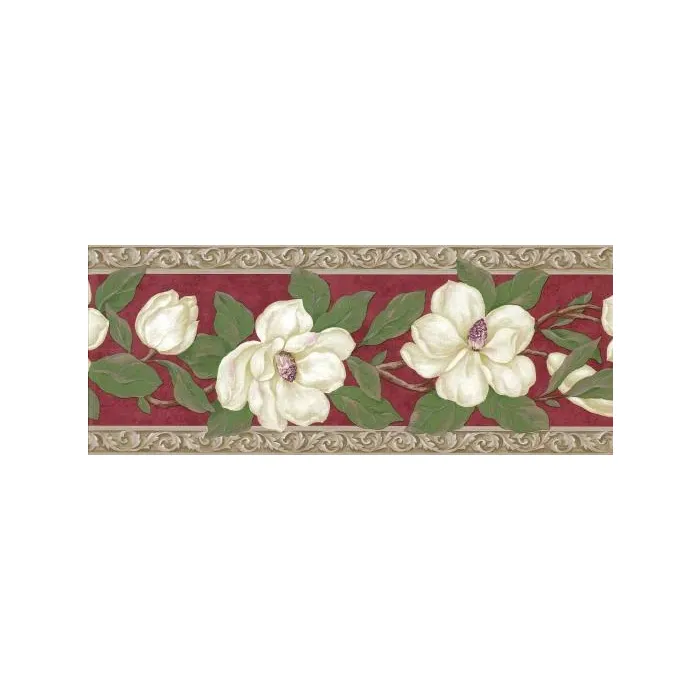 Red and White Magnolia Wallpaper Border 137B57938