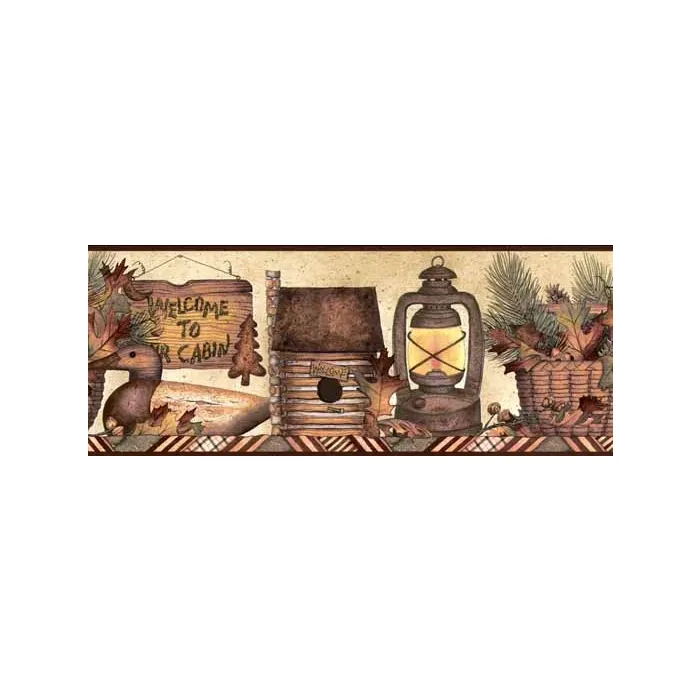Welcome To Our Cabin Burgundy Wallpaper Borde