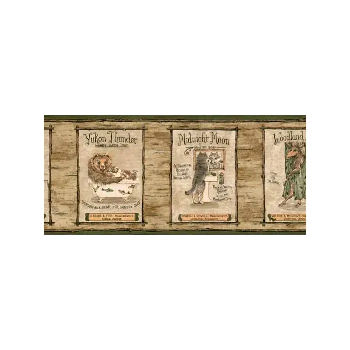 Green Wildlife Bathroom Wallpaper Border