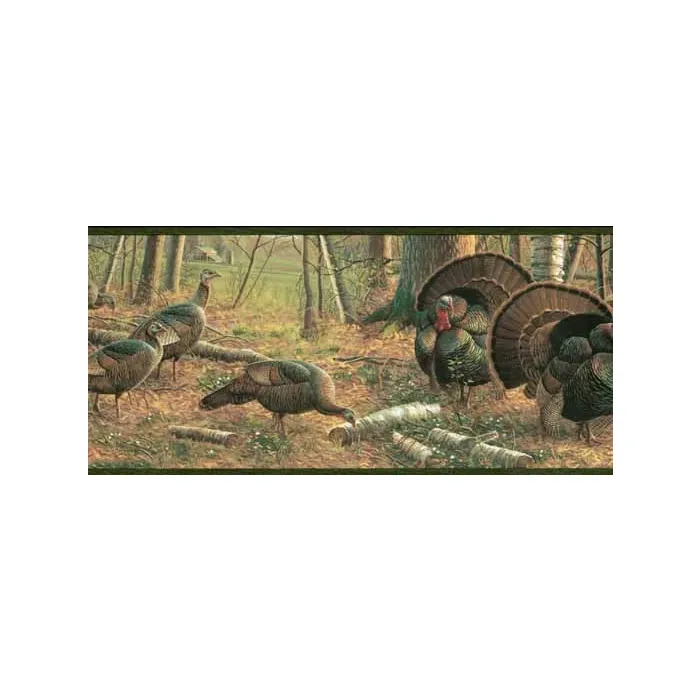 Green Turkeys Toms and Hens Wallpaper Border