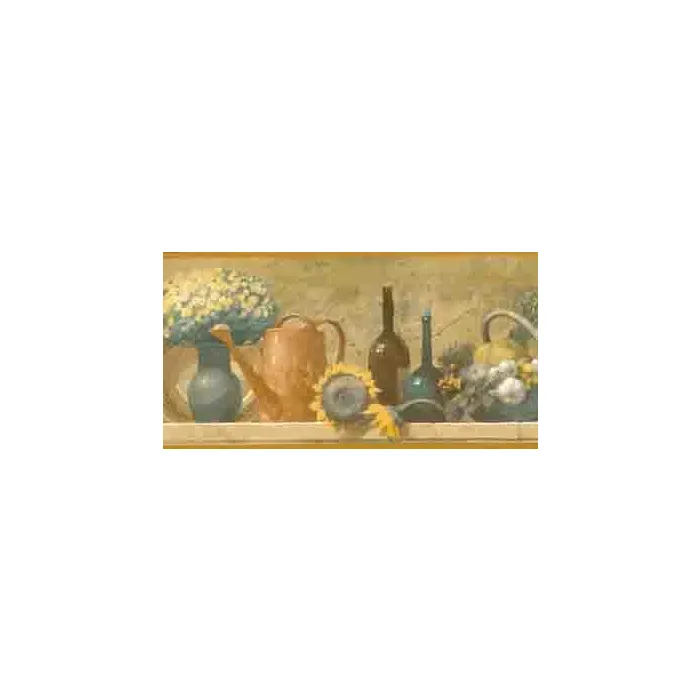Country Basket Sunflowers and Wine Bottles Wallpaper Border