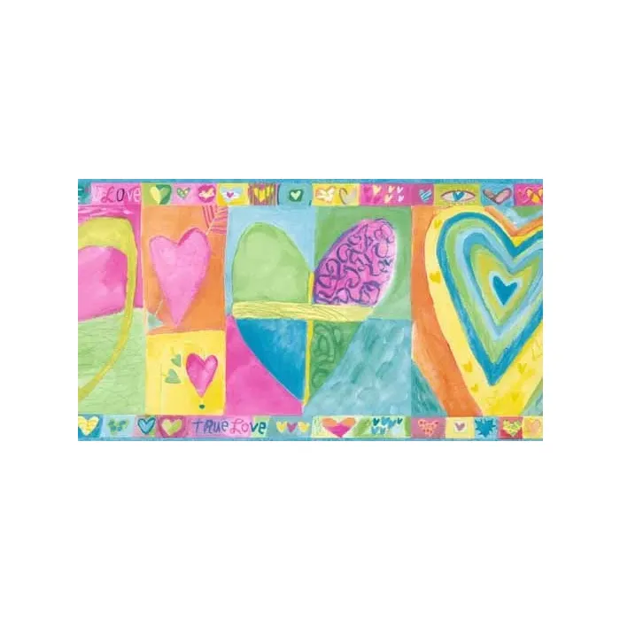 Pastel Multi-Color Hearts Wallpaper Border