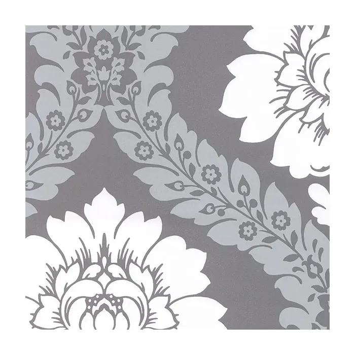 Daisy Damask Wallpaper Metallic Silver, Grey Norwall Wallcovering TU27124