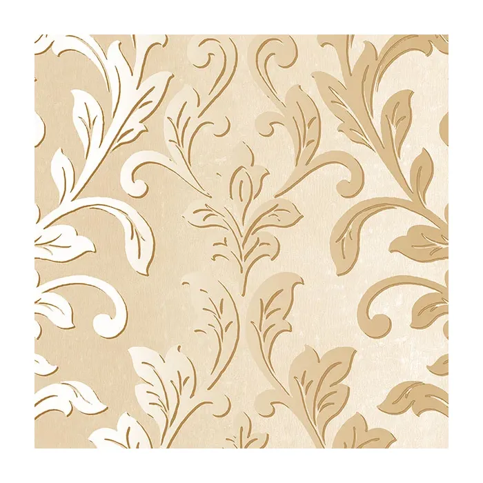 Silver Leaf Damask Wallpaper Cream, Metallic Gold Norwall Wallcovering TX34842