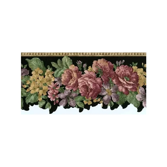 Black Mixed Flower Wallpaper Border