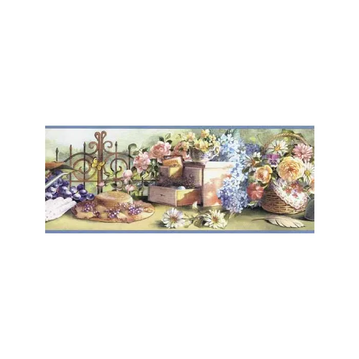 Blue Garden Item Wallpaper Border