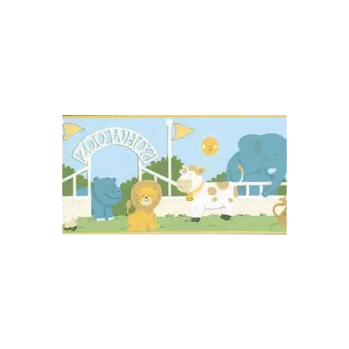 Blue Animals at the Zoo Wallpaper Border