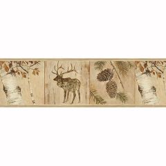 Tarpon Birch Tree & Elk Wallpaper Border - Chesapeake Wallcovering