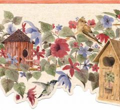 Birdhouse and Flower Wallpaper Border