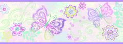 Fantasia Purple Boho Butterflies Scroll Wallpaper Border Chesapeake BBC46452B