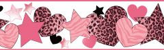 Diva Pink Cheetah Hearts Stars Wallpaper Border Chesapeake BBC94051B