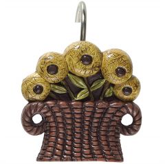 Folk Crow Flower Basket Shower Curtain Hooks - Set Of 12