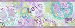 Janis Purple Peace Love Toss Wallpaper Border Chesapeake BBC46381B