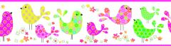 Partridge Pink Calico Birdies Toss Wallpaper Border Chesapeake BBC46411B