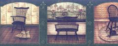 Folk Art Woodwork Wallpaper Border Green - Imperial