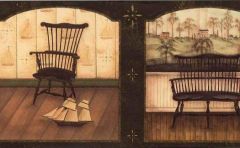Black Folk Art Woodwork Wallpaper Border