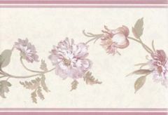 Pink Flower Floral Vine Textured Wallpaper Border - Sunworthy