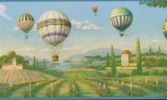 Hot Air Balloons Over Vineyard Wallpaper Border