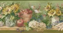 Mixed Flower and Apples Wallpaper Border