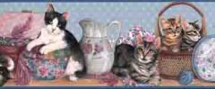 Blue Fancy Kittens Wallpaper Border - Village
