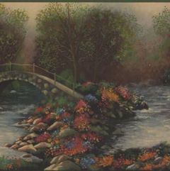 Stone Bridge Over Stream Wallpaper Border by Village