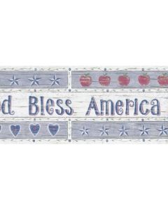 American Flag God Bless America Faux Wood Wallpaper Border - Village