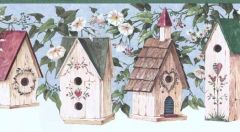 Green Vine With White Flowers & Birdhouse Wallpaper Border
