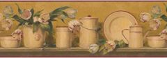 Enamelware & Tulip Bouquet Country Shelf Wallpaper Border - Red - Village